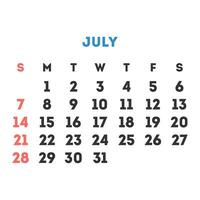 July 2024 month calendar. Vector illustration.