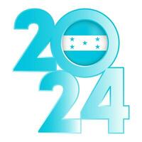 Happy New Year 2024 banner with Honduras flag inside. Vector illustration.