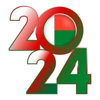 Happy New Year 2024 banner with Madagascar flag inside. Vector illustration.