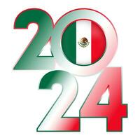 Happy New Year 2024 banner with Mexico flag inside. Vector illustration.