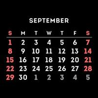 September 2024 month calendar. Vector illustration.