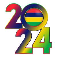 Happy New Year 2024 banner with Mauritius flag inside. Vector illustration.