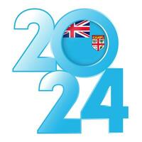 Happy New Year 2024 banner with Fiji flag inside. Vector illustration.