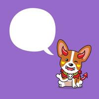 Cartoon corgi dog with halloween costume and speech bubble vector