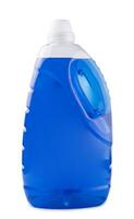 Blue liquid soap or detergent in a plastic bottle photo