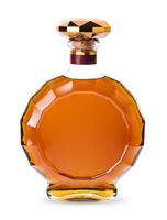 Round elegant bottle of cognac isolated on white photo