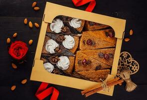 sliced pieces of cake in a box photo