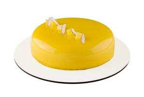 lemon mousse cake on white plate photo