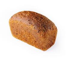 Black bread in the form of a brick on white background photo