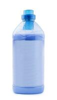 Plastic clean bottle full with blue detergent photo