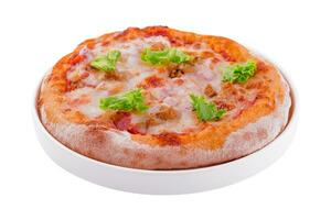 Mini pizzas with ham and mozzarella cheese photo