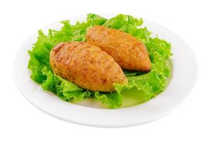 freshly baked chicken cutlets on plate photo