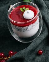 Chia seed pudding with sugar cranberry topping photo