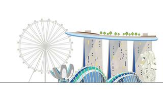 Sketch of Singapore theme park on white background vector illustration