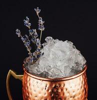 lavender drink in a metal mug photo