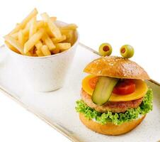 kids burger and french fries on white background photo