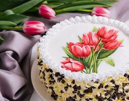 international women's day cake with flowers photo