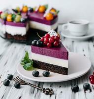 Cake Berry breeze on white plate photo