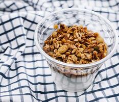 Delicious breakfast granola close up photo
