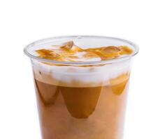 Cold coffee with milk, caramel and ice photo
