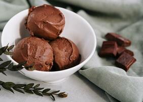 Chocolate coffee ice cream ball in a bowl photo