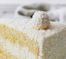 Coconut layered, raffaello cake close up photo