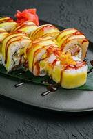 Green dragon sushi roll with shrimp photo