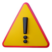 3D exclamation mark in triangle icon realistic yellow triangle warning sign front view,  PNG format, transparent background, ai generated