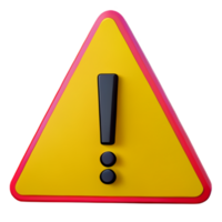 3D exclamation mark in triangle icon realistic yellow triangle warning sign front view,  PNG format, transparent background, ai generated