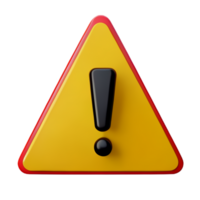 3D exclamation mark in triangle icon realistic yellow triangle warning sign front view,  PNG format, transparent background, ai generated