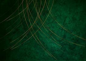 Golden minimal lines on dark green grunge abstract background vector