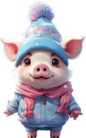 Schwein Tiere im Winter Kleidung, Winter Tier Kleidung, süß Tier Pullover ai generativ png