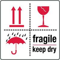 International Shipping Pictorial Square Labels This End Up Fragile Keep Dry vector