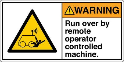 ANSI Z535 Safety Sign Marking Label Symbol Pictogram Standards Warning Run over by remote operator controlled machine with text landscape white 02 vector