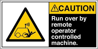 ANSI Z535 Safety Sign Marking Label Symbol Pictogram Standards Caution Run over by remote operator controlled machine with text landscape black 02 vector