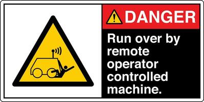 ANSI Z535 Safety Sign Marking Label Symbol Pictogram Standards Danger Run over by remote operator controlled machine with text landscape black 02 vector