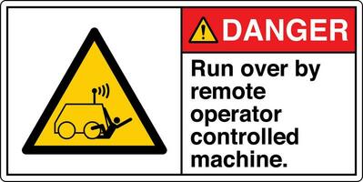 ANSI Z535 Safety Sign Marking Label Symbol Pictogram Standards Danger Run over by remote operator controlled machine with text landscape white 02 vector