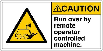 ANSI Z535 Safety Sign Marking Label Symbol Pictogram Standards Caution Run over by remote operator controlled machine with text landscape white 02 vector