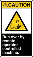 ANSI Z535 Safety Sign Marking Label Symbol Pictogram Standards Caution Run over by remote operator controlled machine with text portrait black vector