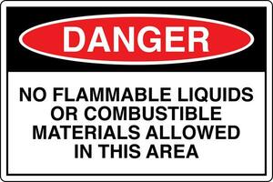 OSHA standards symbols registered workplace safety sign danger caution warning NO FLAMMABLE LIQUIDS OR COMBUSTIBLE MATERIALS ALLOWED IN THIS AREA vector