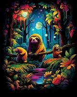 A Closeup Sloths in the Enchanted Woods animal Vector illustration Art background photo