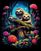 A Closeup Sloths in the Enchanted Woods animal Vector illustration Art background photo