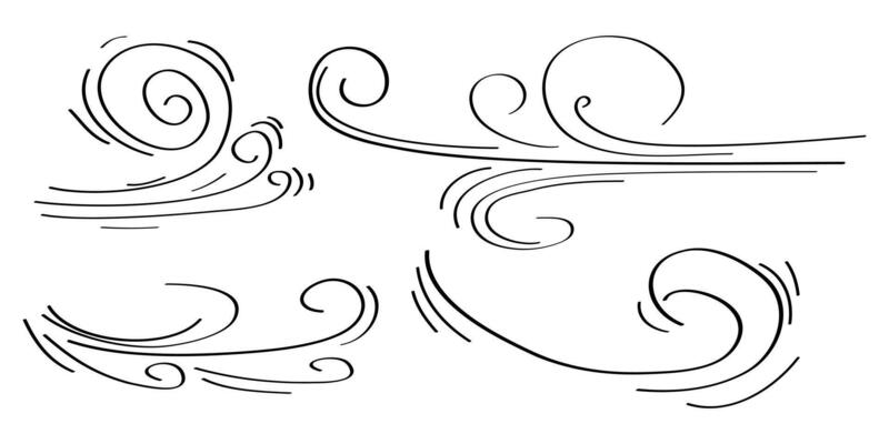 Doodle wind blow, gust design isolated on white background. vector hand drawn illustration
