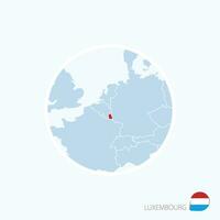 Map icon of Luxembourg. Blue map of Europe with highlighted Luxembourg in red color. vector