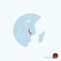 Map icon of Malawi. Blue map of Africa with highlighted Malawi in red color. vector