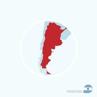 Map icon of Argentina. Blue map of Europe with highlighted Argentina in red color. vector