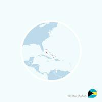 Map icon of The Bahamas. Blue map of Caribbean with highlighted The Bahamas in red color. vector