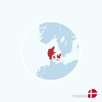 Map icon of Denmark. Blue map of Europe with highlighted Denmark in red color. vector