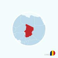 Map icon of Chad. Blue map of Africa with highlighted Chad in red color. vector