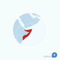 Map icon of Somalia. Blue map of Africa with highlighted Somalia in red color. vector